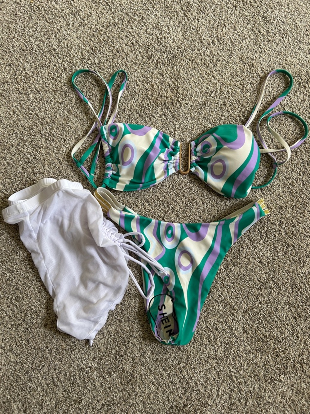 Green & Lavender Retro Circle Print Bikini Set